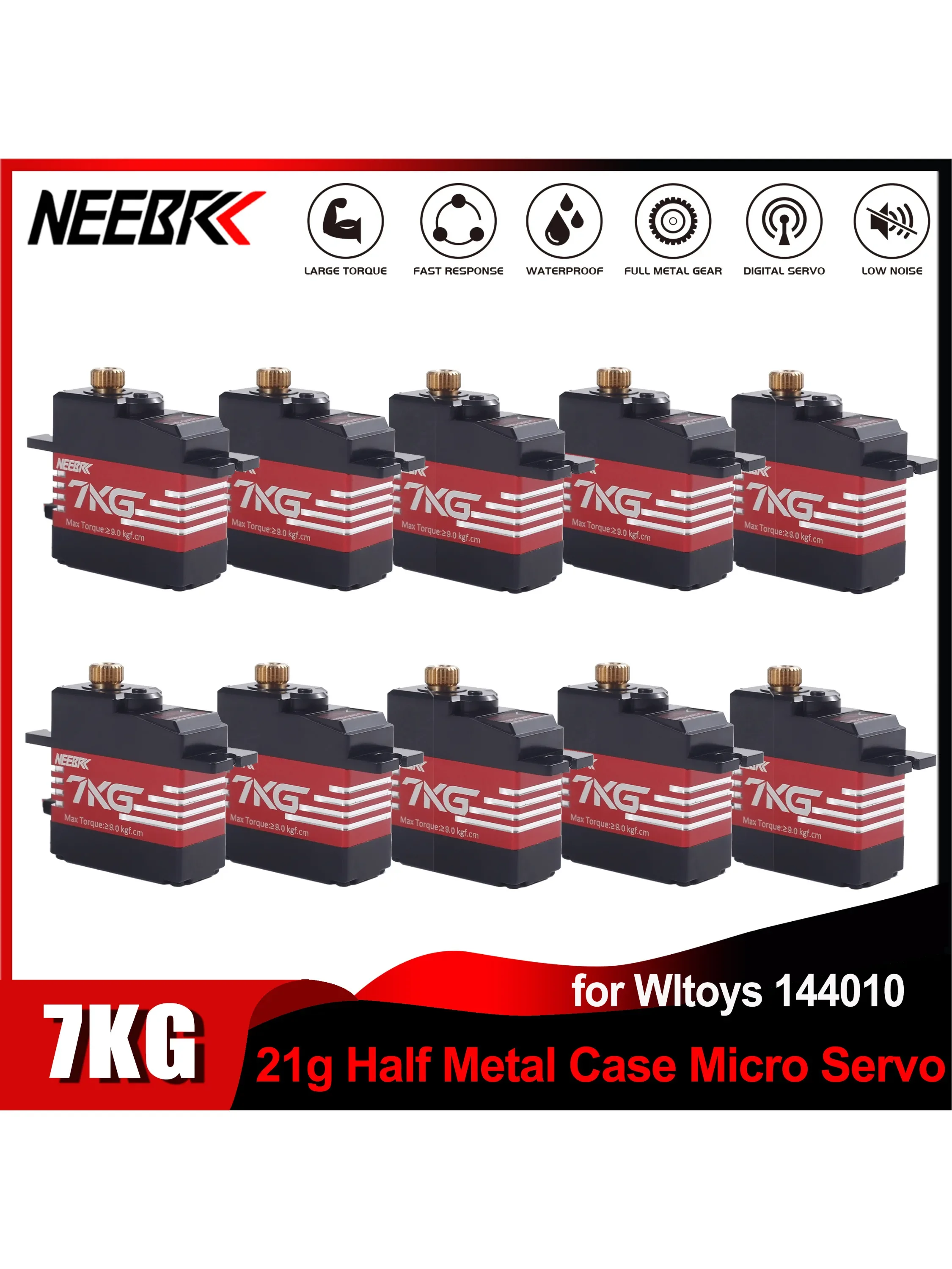 NEEBRC-Boîtier d'engrenage en métal étanche pour voiture RC, Micro Servo, 1/18, 1/16, Wltoys, 144010, MJX, Hyper Go, 14209, 14210, 7kg, 21G, 1 pièce, 5 pièces, 10 pièces