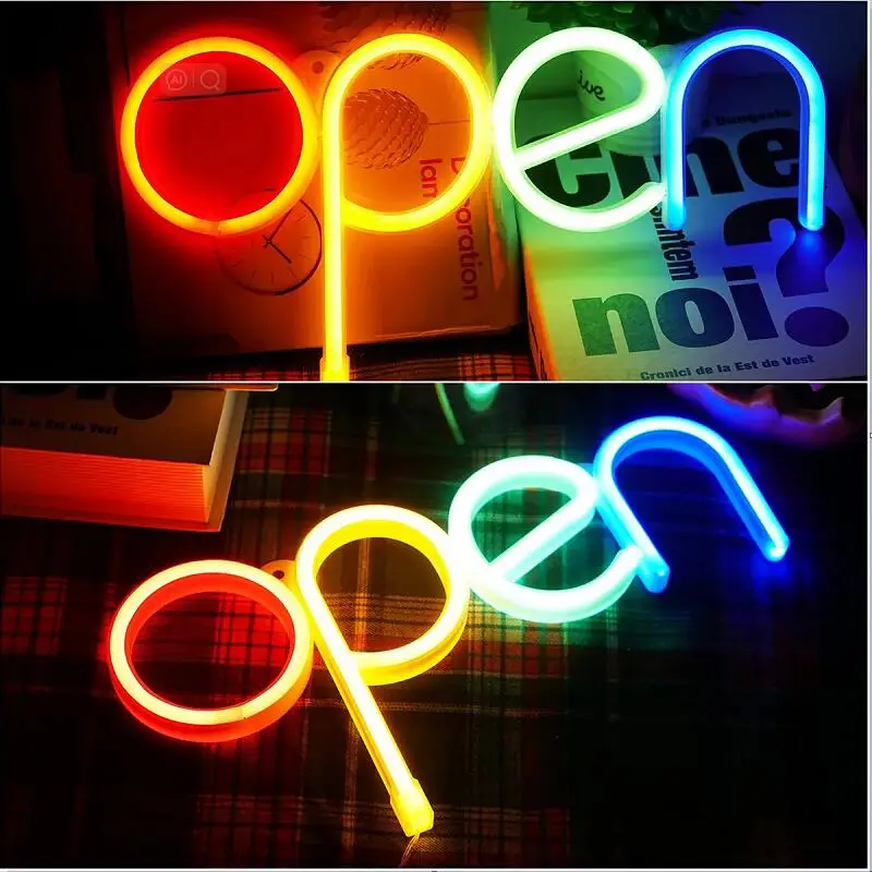 Neon Open Sign Lamp LED Neon Signs Night Light Battery/Colorful Lighted Letter Lights for Window Bar Hotel Coffee USB Powered