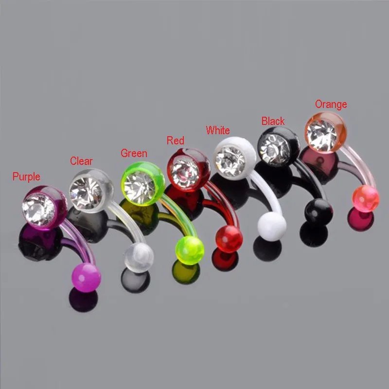 1PC Shining Acrylic Ball Button Ring 14G  1.6*11mm Crystal Navel piercing Indian Style Ombligo Piercing Nombril Nose Ring