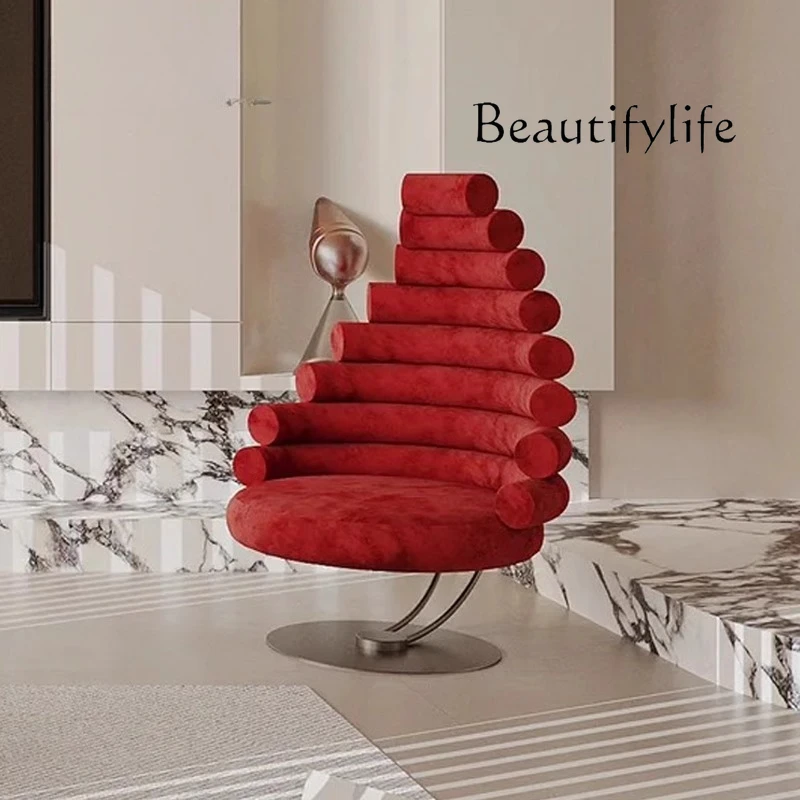 Modern designer creative circle sofa chair art single chair villa reception red metal leisure chair