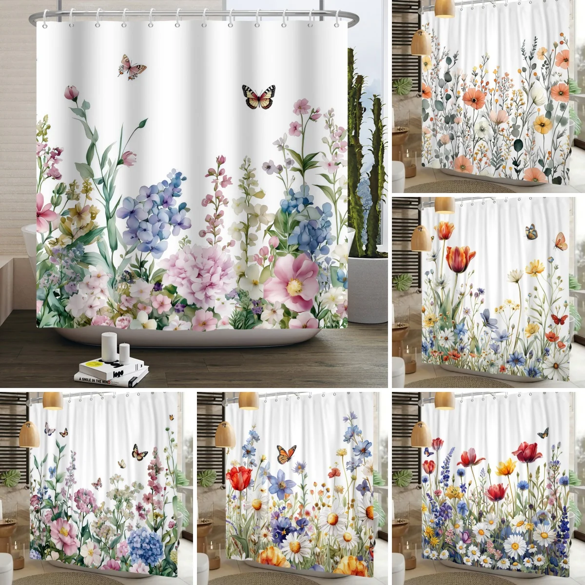 

Flowers Grass Green Plants Waterproof Shower Curtains Spring Garde Bathroom Curtain Home Decor Washable Bathroom Accessories