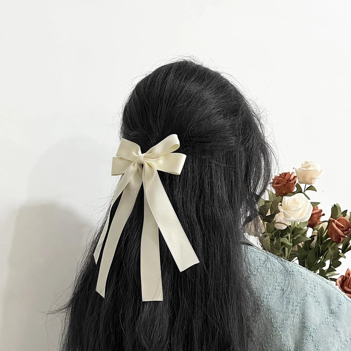 2 women\'s black and white simple bow streamer hairpin all girls hair accessories back hair clip