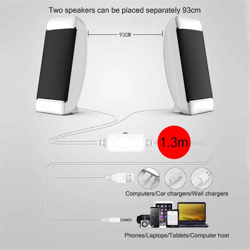 Mini PC Subwoofer 2 piezas Altavoces de computadora con cable para computadora portátil Escritorio USB + AUX TV barra de sonido Audio de teléfono Altavoz multimedia
