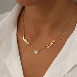 Personalized Custom Multiple Names Zircon Heart Necklace Stianless Steel Custom Couple Kids Name Necklace Family Jewelry Gift
