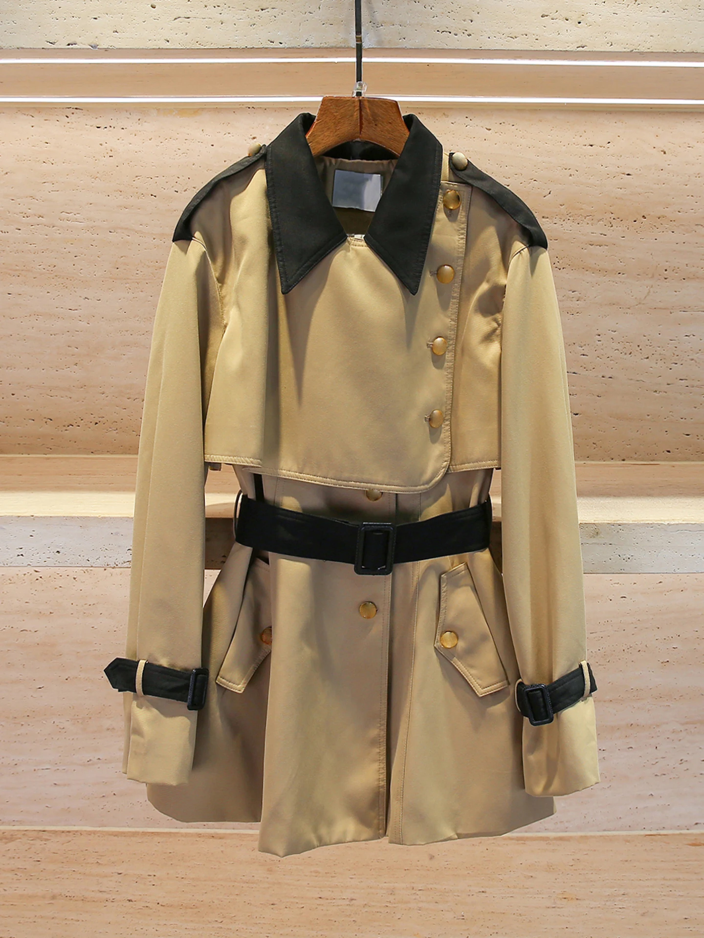 الراقية الخريف الشتاء بريتي Sle سترة واقية معطف مع حزام الوقوف طوق ركاب فضفاضة تناسب طويلة Sve منتصف طول #1