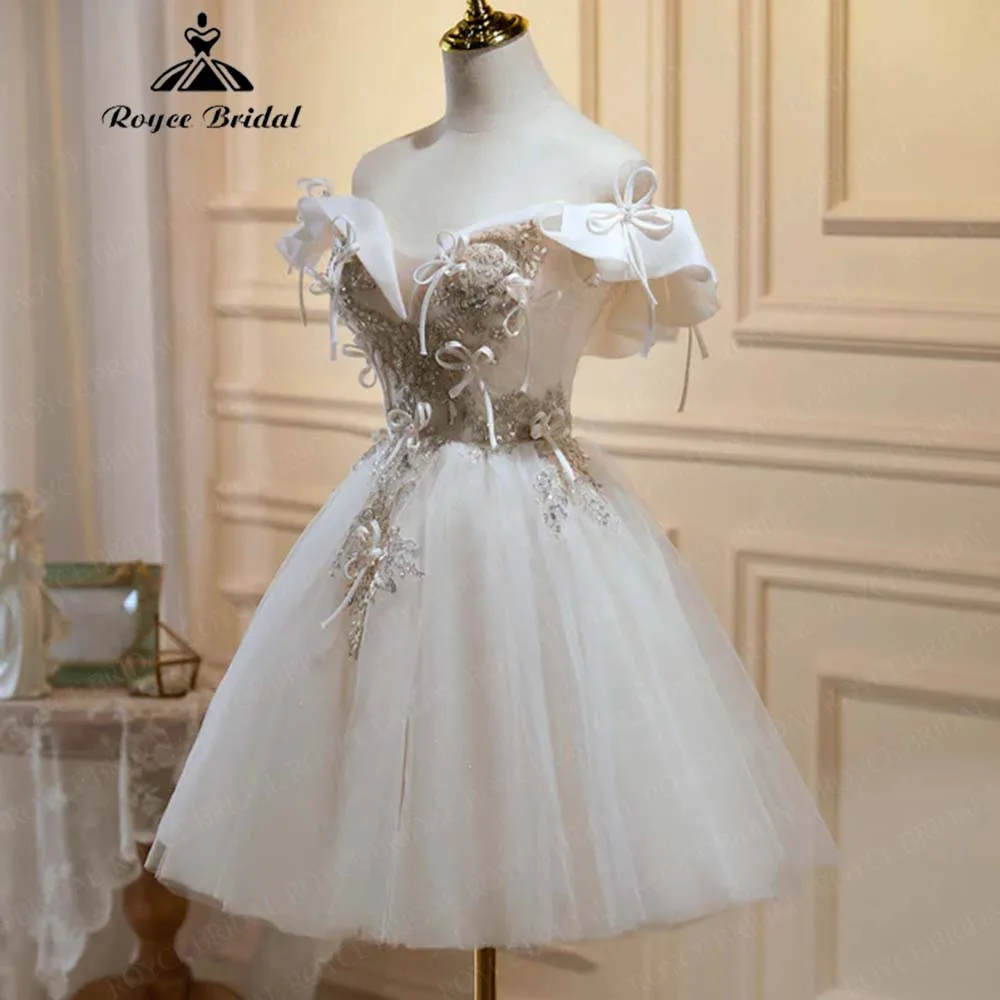 

Intricate Beading Sequined Off-The-Shoulder Short Homecoming Dresses 2026 Tulle Skirt Party Dress Vestidos De Gala Customized
