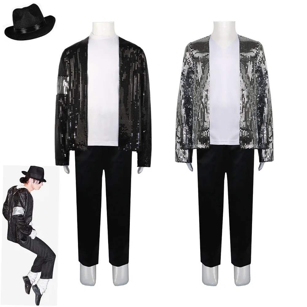 Adult Kids Michael Jackson Cosplay Costume Hat Glove Glasses Men's Women's Suit Stage Singer Performance Clothes Halloween Props