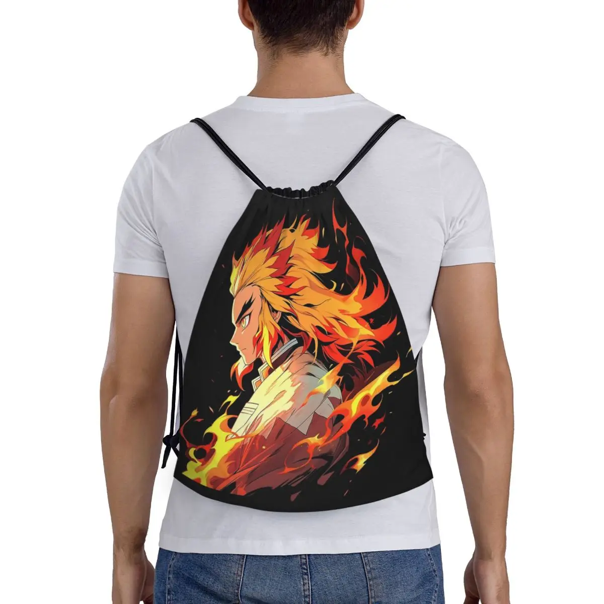 

Рюкзаки Rengoku Demon Slayer, повседневные портативные рюкзаки на шнурке, карманная сумка для хранения, сумки для книг для путешествий, школы