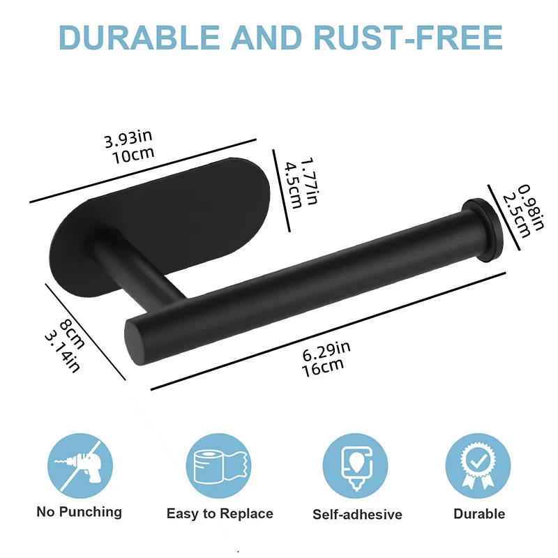 Adhesive Toilet Paper Holder Stainless Steel Tissue Hanger Waterproof Toilet Paper Stand Bathroom Accessories Paper Towels Hold view 2