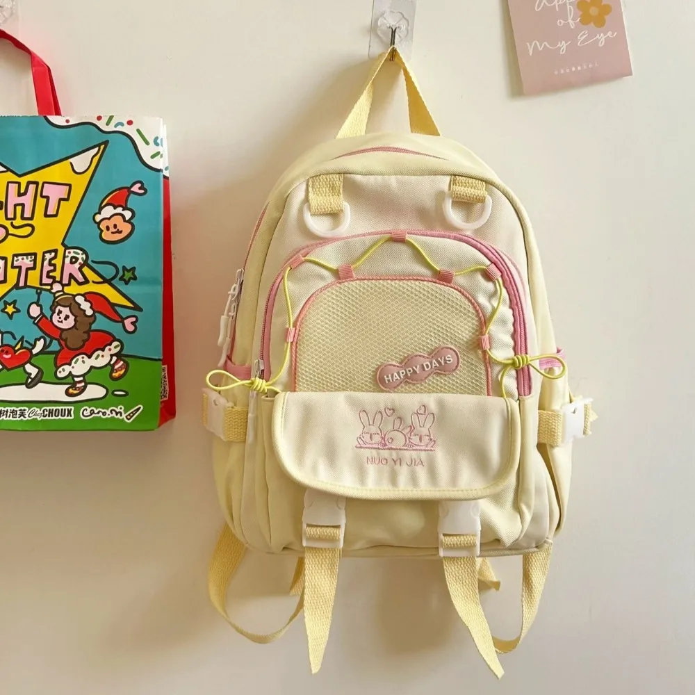 

Cute Contrast Color Backpack Large Capacity Nylon Students Schoolbag Multiple Pockets Wear-resistant Travel Rucksack