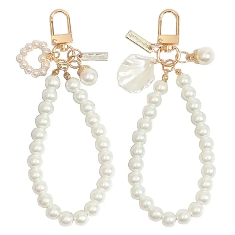 16FC Korean Heart Pearl Keyring Hanging Ornament Car Keyring Pendant-Charms Shell Phone Chain Pendant for Bag-Decor