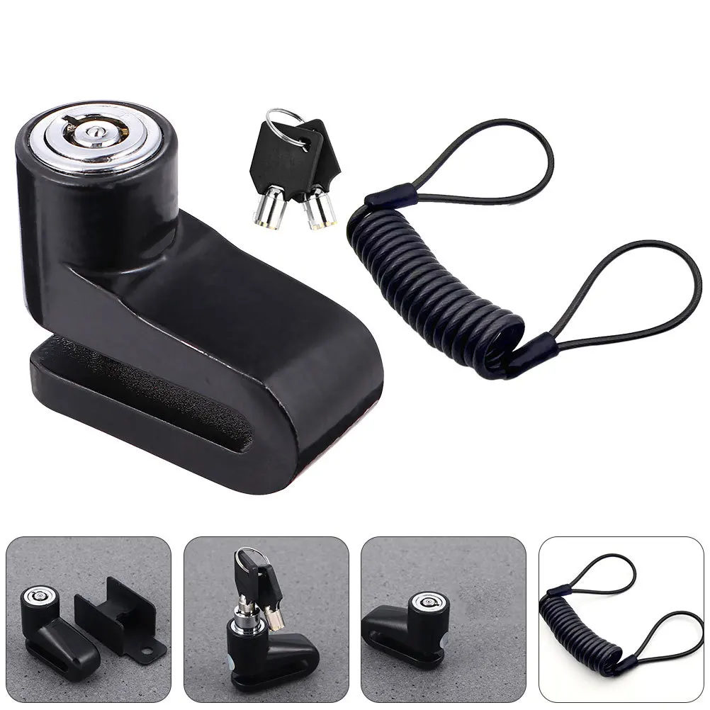 

2 шт., замок с ключом дискового тормоза, высокая безопасность, мотоцикл, скутер, противоугонный замок колеса, напоминание, кабель, прочный сплав, электрический велосипед