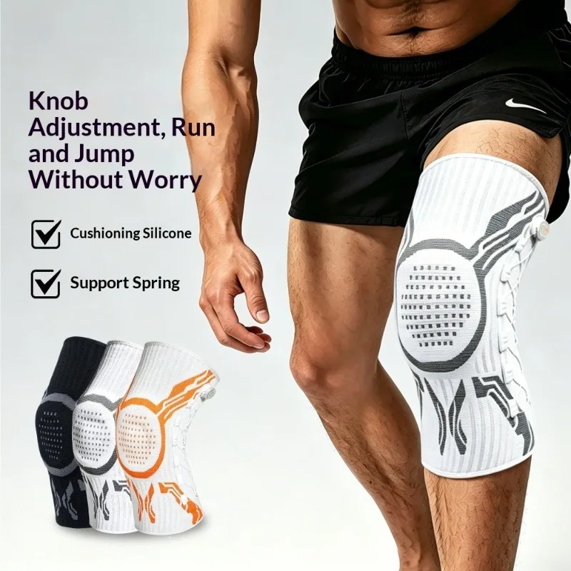 1Pc Adjustable Knob Knee Support Brace Spring‑Loaded Silicone Anti‑Slip Knee Pad for Running Basketball Meniscus Protection