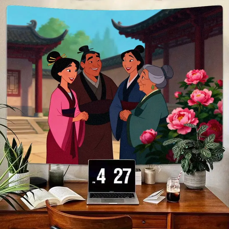 

1 шт., семейный гобелен с пионом Disney, современный полиэстер, настенное искусство для гостиной, спальни, декор, подарок для фанатов Мулан