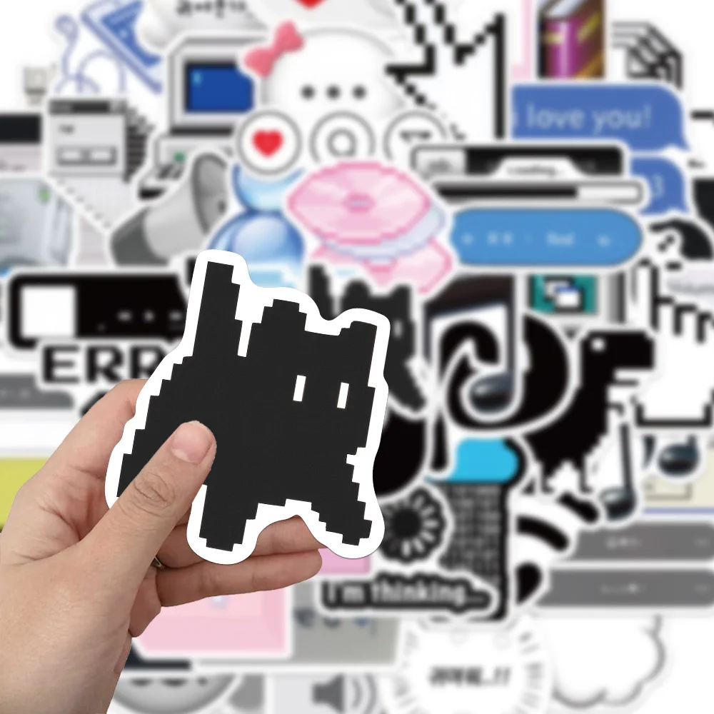 55Pcs Retro Pixel Cyber Y2K Sticker Pack, Vintage Windows XP UI & Black Cat Aesthetic Decals for Laptop Phone Case & DIY