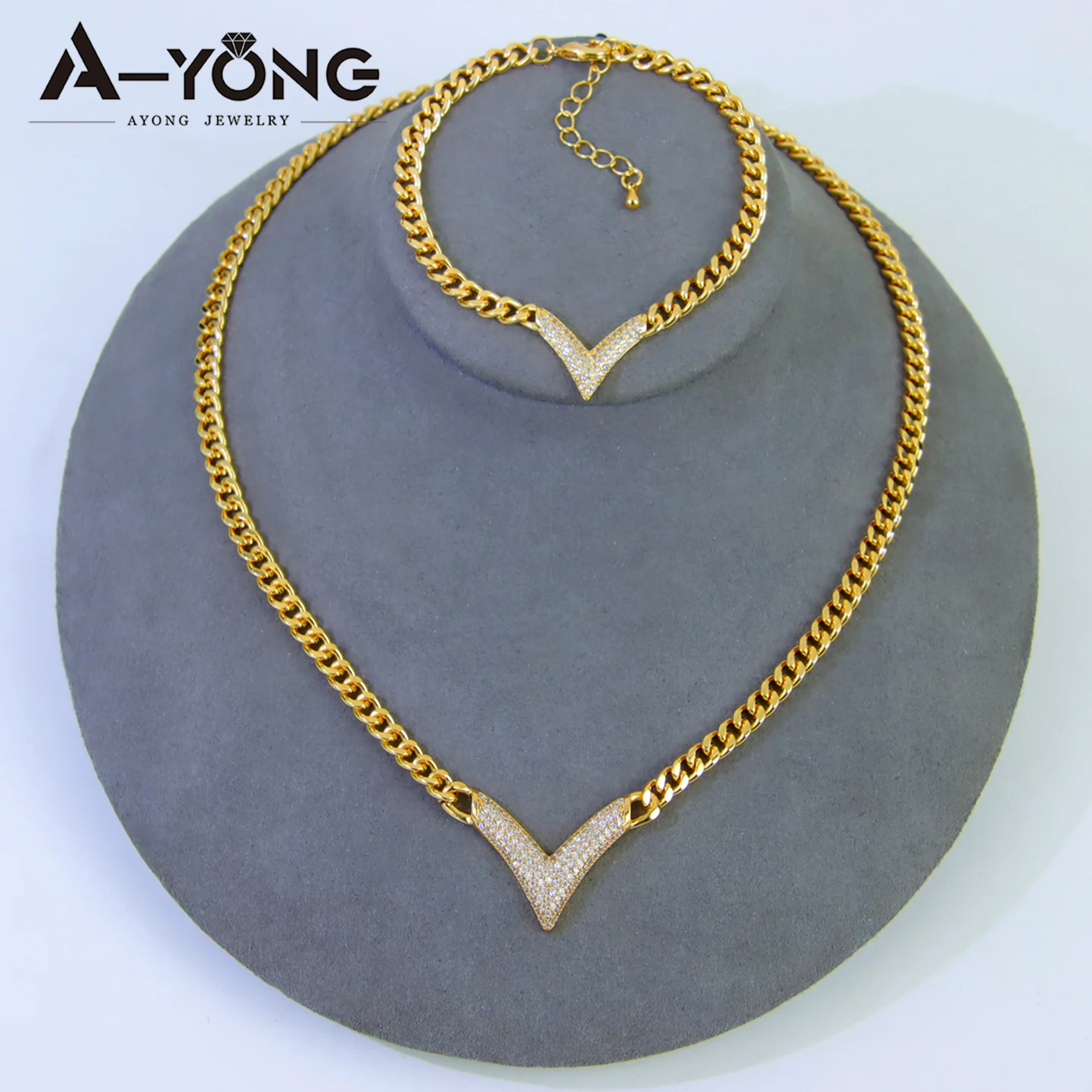 Luxus Dubai Vergoldet Halskette Set 21k Gold Farbe Italienische Volle 5A Zirkon Choker Anhänger Saudi Frauen Chic Hochzeit schmuck – Detail 2