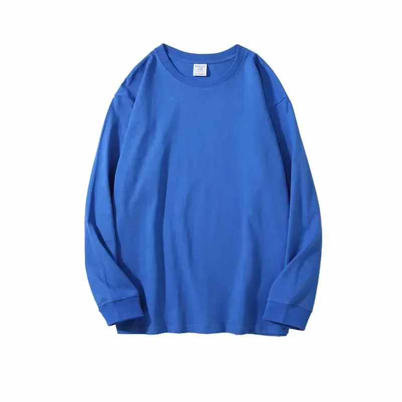 260 Grams Long Sleeved Pure Cotton T Shirt Autumn and Winter Solid O-Neck Tees Couple Loose Casual Top