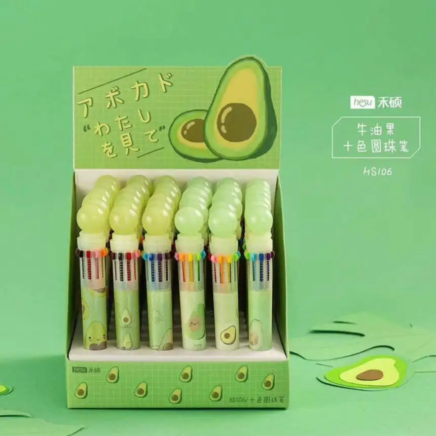 Smile Cartoon Avocado Style 10 Colors Ballpoint Pen School Office Supply Gift Stationery Papelaria Escolar