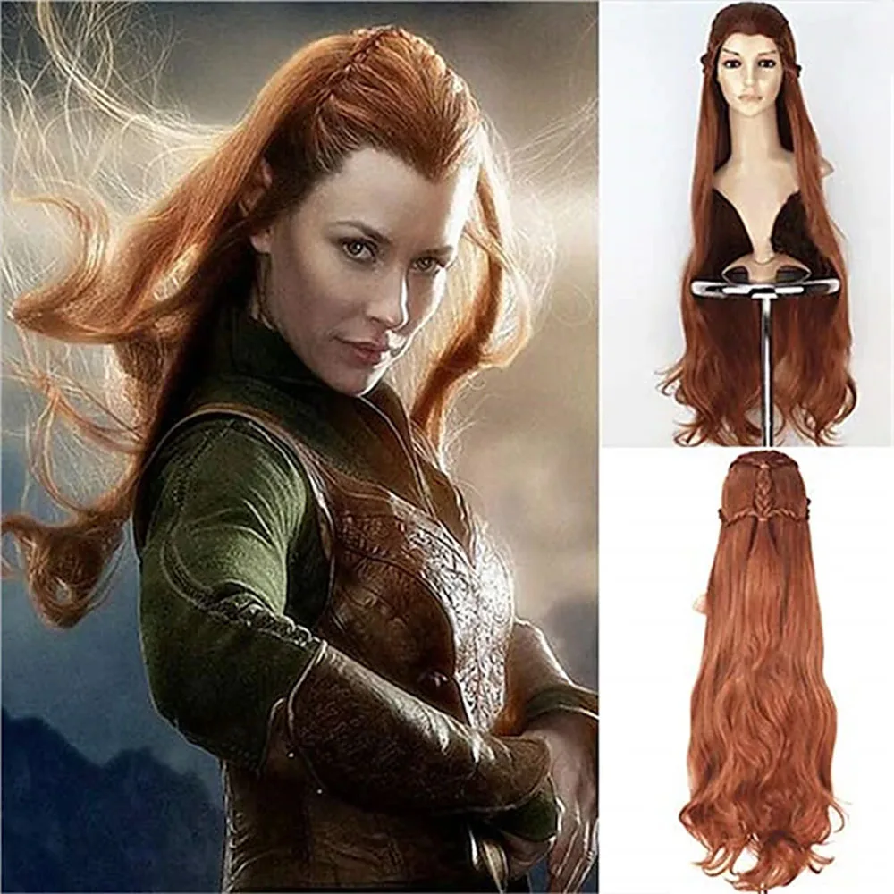 HAIRJOY rambut sintetis The Hobbit The Lord of the Lord Elf Tauriel Wig Cosplay coklat panjang bergelombang untuk acara pesta