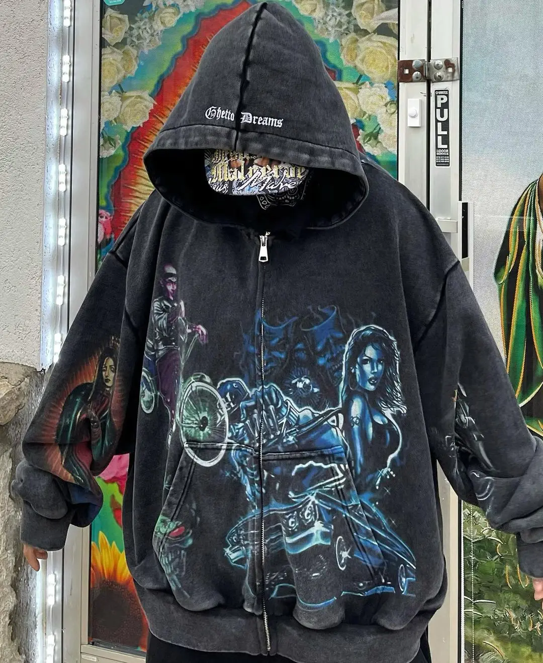 Hoodie pria wanita Harajuku HUSTL3RS diari ukuran besar ritsleting atas pakaian jalanan Sweatshirt atasan Y2k pakaian Grunge