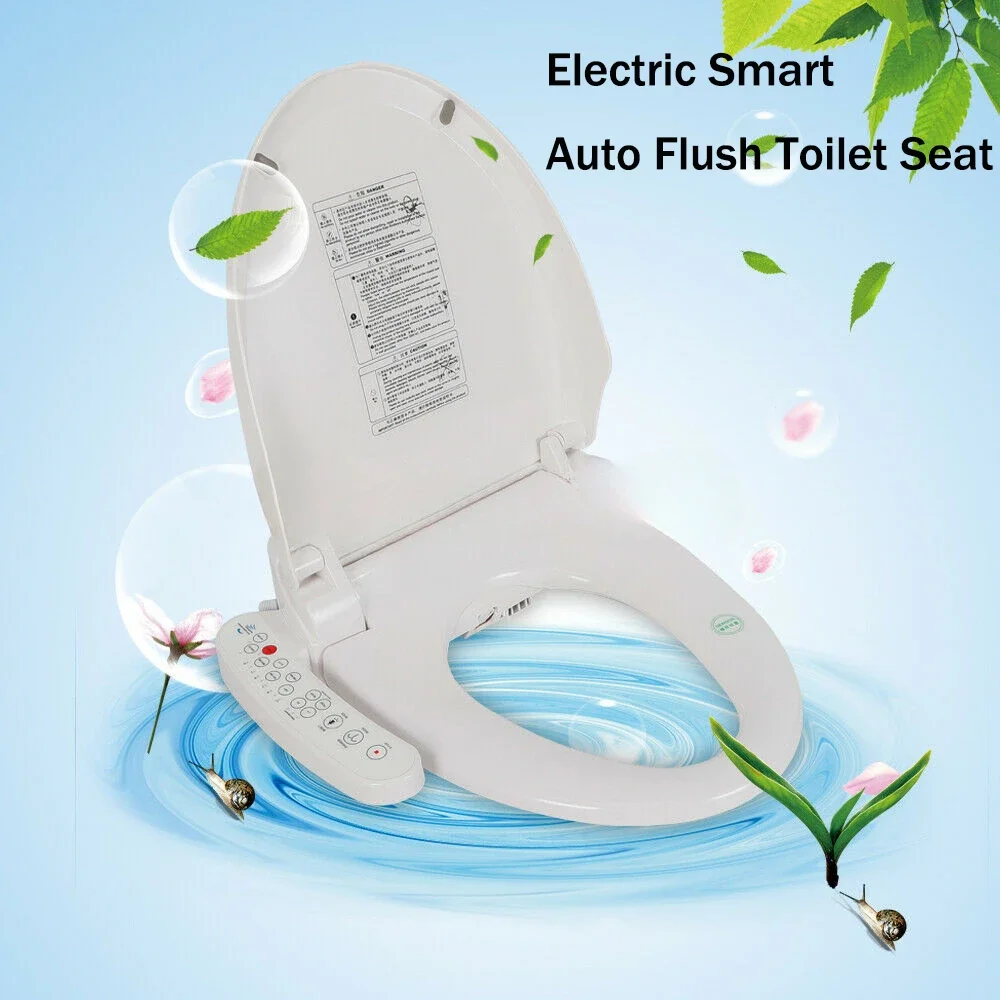 Multifunctional Auto Flush Toilet Seat, Electric Bidet Cover, Heated Anti-Bacterial Seat, Double Nozzles, Self-Cleaning