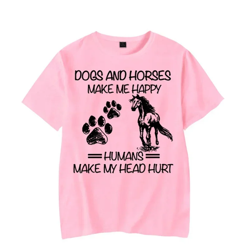 Men T-shirt Dogs and Horses Make Me Happy Humans Make My Head Hurt Kawaii T Shirt Men Women Tshirt Horse Graphic Male T Shirts