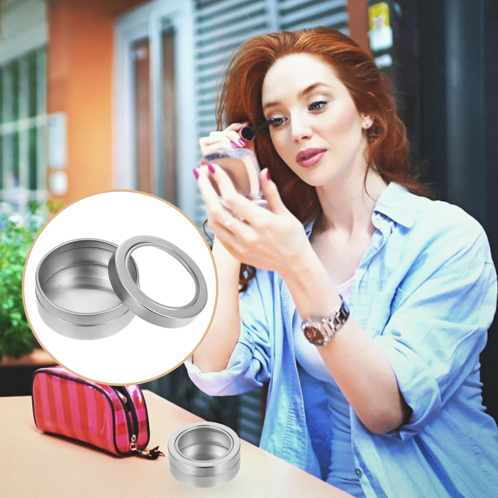 Aluminum Tins Storage Box Powder Container Cans with Window Round Bottle Silver Plastic Travel