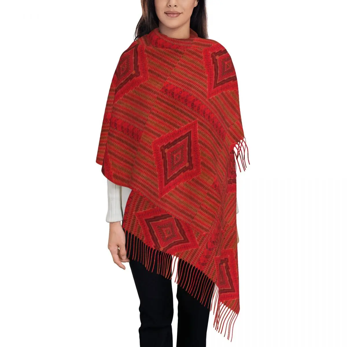 Mexican Sarape Geometric Textile Scarf Wrap Women Long Winter Fall Warm Tassel Shawl Unisex Scarves