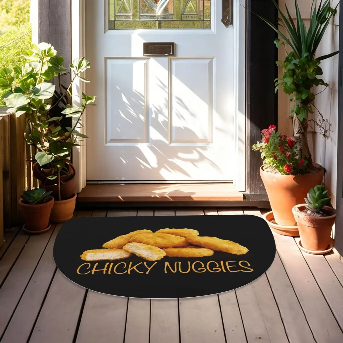 Tasty Chicken Nuggets Soft Flannel Half Round Doormat Non Slip Bathroom Mat Absorbent Floor Carpet for Living Room