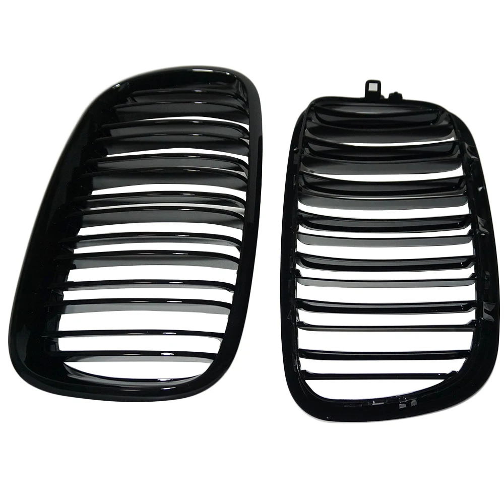 2 Stück glänzend schwarze vordere Nieren-Einzellatten-Renngrill für BMW X5 E70 X6 E71 2007 2008 2009 2010 2011 2012 2013 2014 – Detail 12