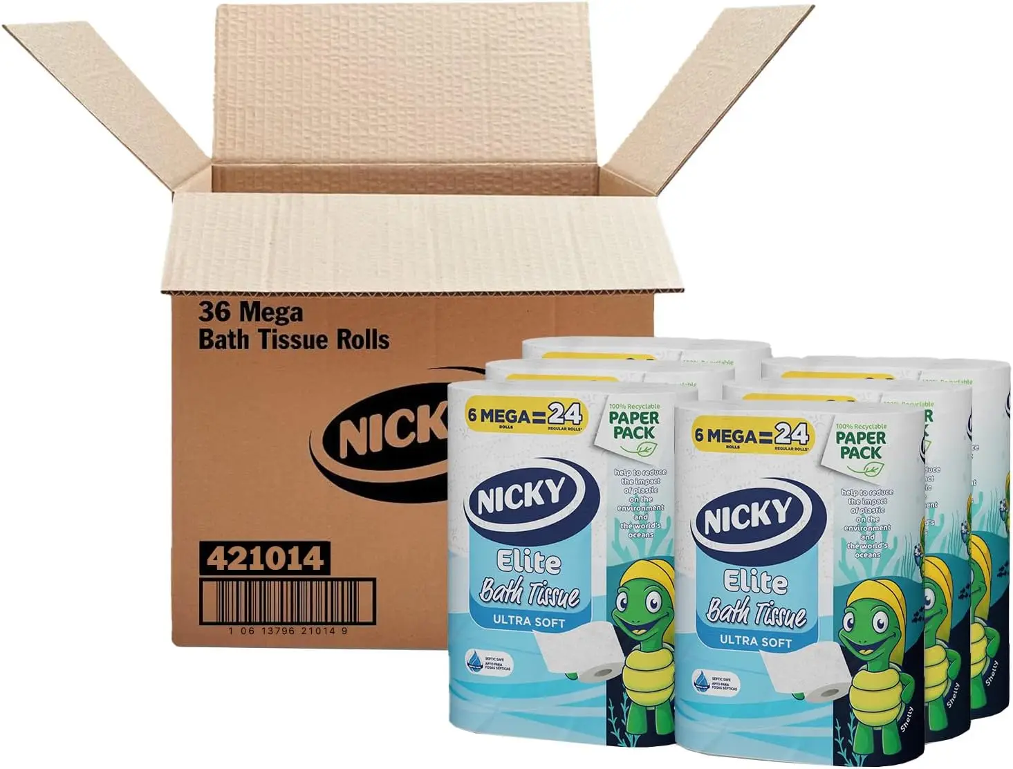 

Туалетная бумага 36 Ultra Soft Mega Rolls, в перерабатываемой упаковке, эквивалент 144 обычным рулонам
