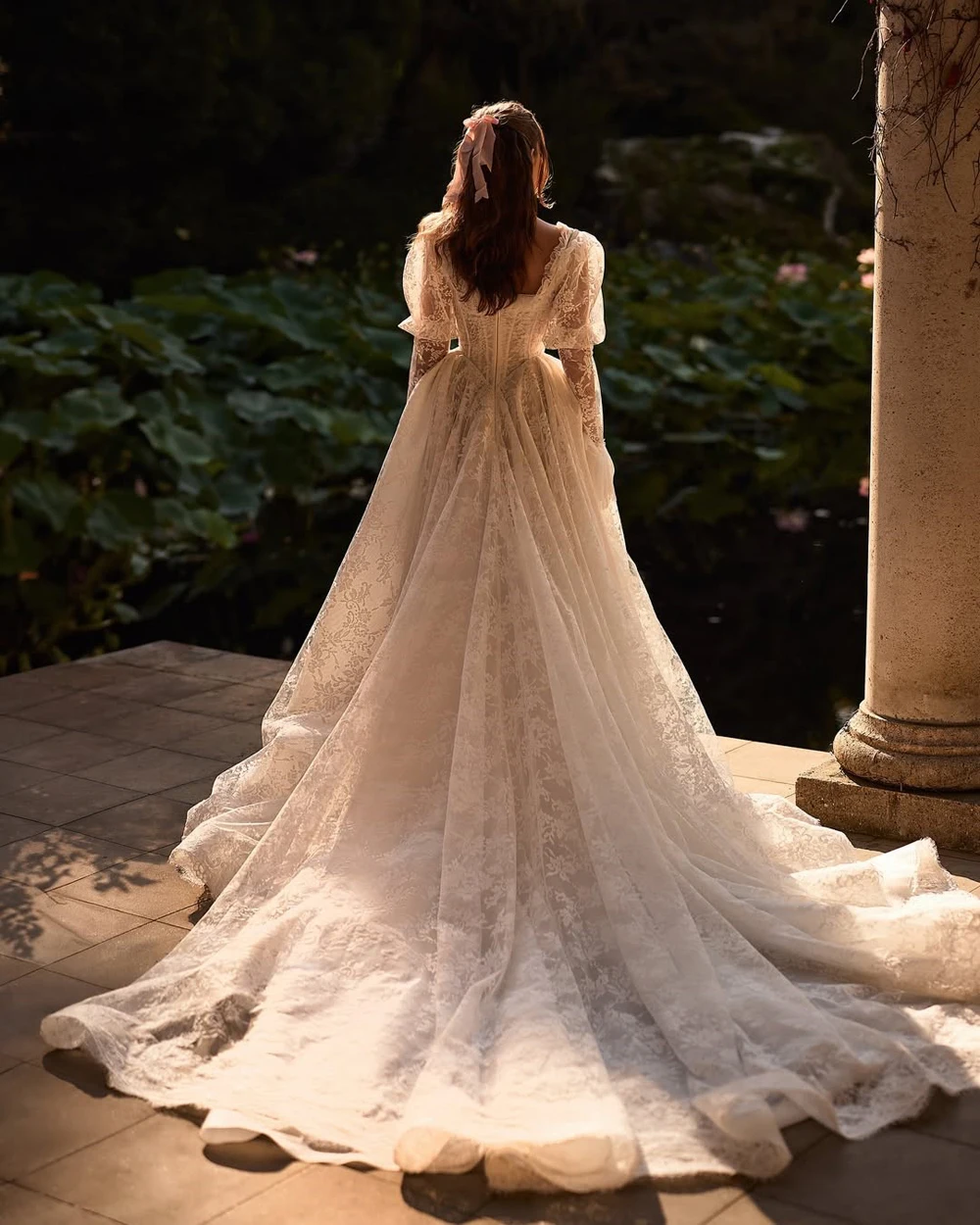 Off Shoulder Lace Wedding Dresses Elegant Puff Sleeve Ruffles Bridal Ball Gown Romantic Formal Party Vestido De Noiva Customized image 2