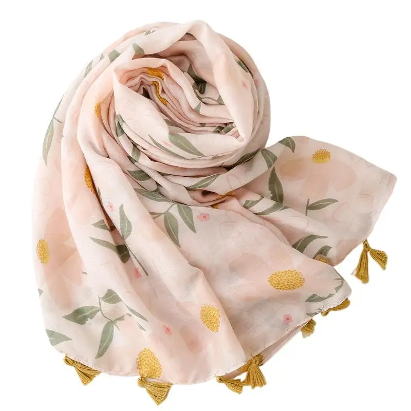 2024 New Beautiful Cotton Flower Print Tassel Scarf Shawls Floral Pattern Head Scarves Hijab Wrap Wholesale 10pcs/LOT