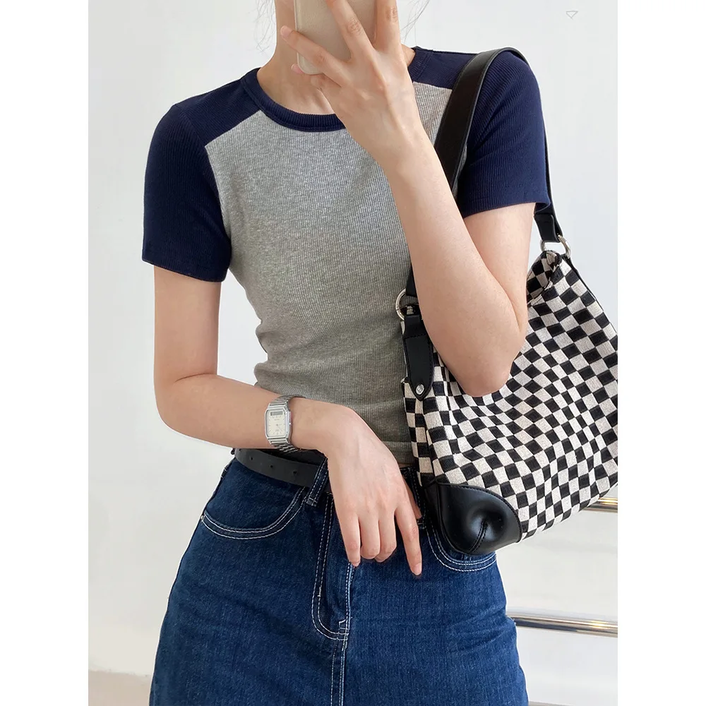 

Summer Slim Knit Women's Round Neck Short Sleeve T-shirt 2309
