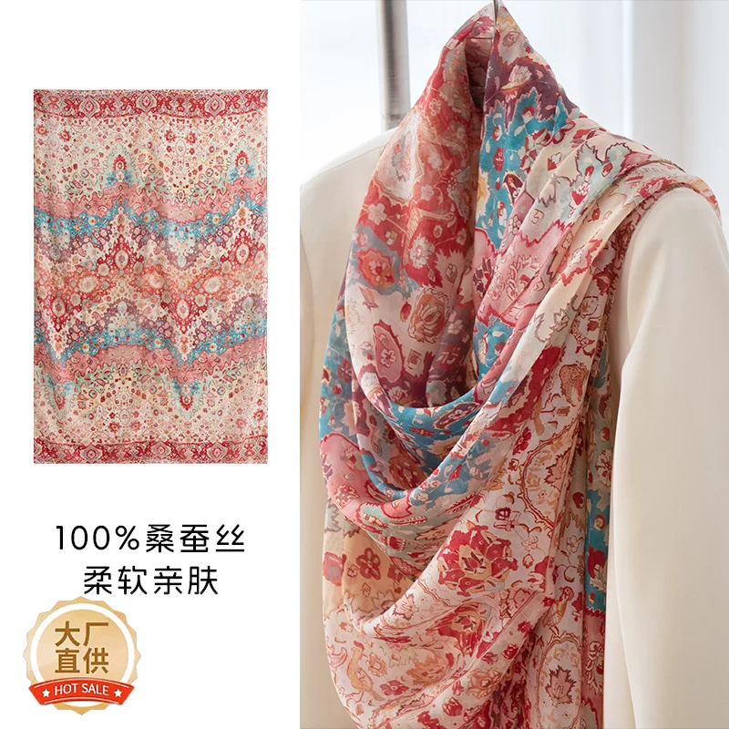 

Новые летние шелковые платки, длинные шарфы из высококачественного тутового шелка, женские тонкие универсальные модели и большая шаль для мамы.