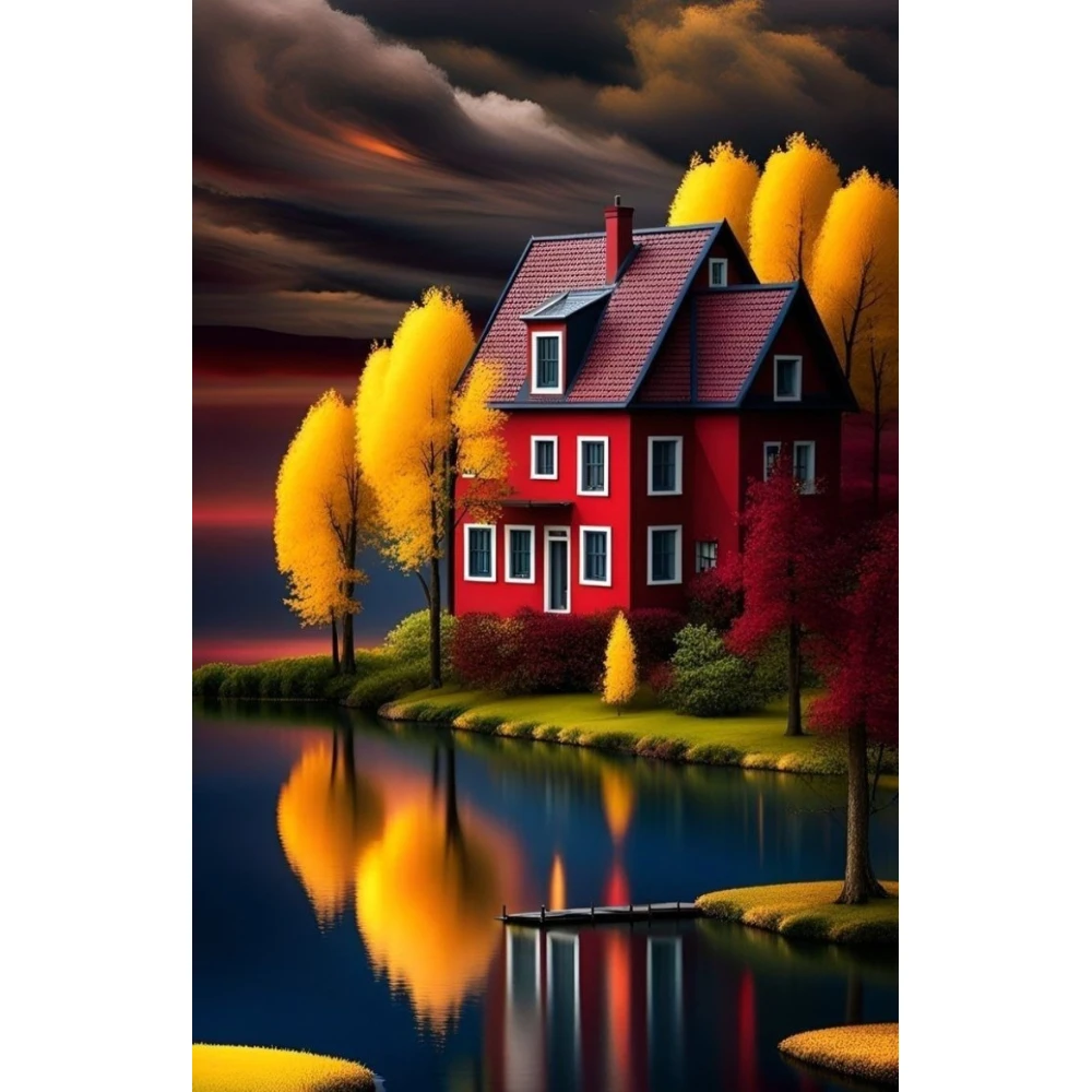 

500/1000/1200/2000 PCS Jigsaw Puzzles Landscape House and Trees Family Activity Games for Gameroom Bedroom Home Decor Gift