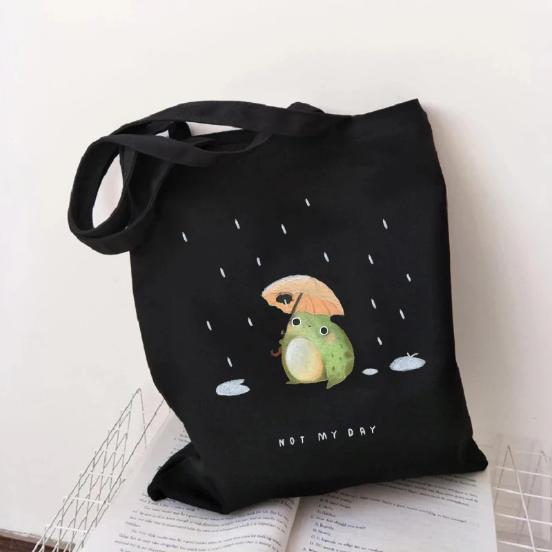 Frog Art Printing Shoulder Bag Canvas Tote Bag Shopper Bag Women Designer Handbag 2021 New Girl Fashion Casual Minimalist Style