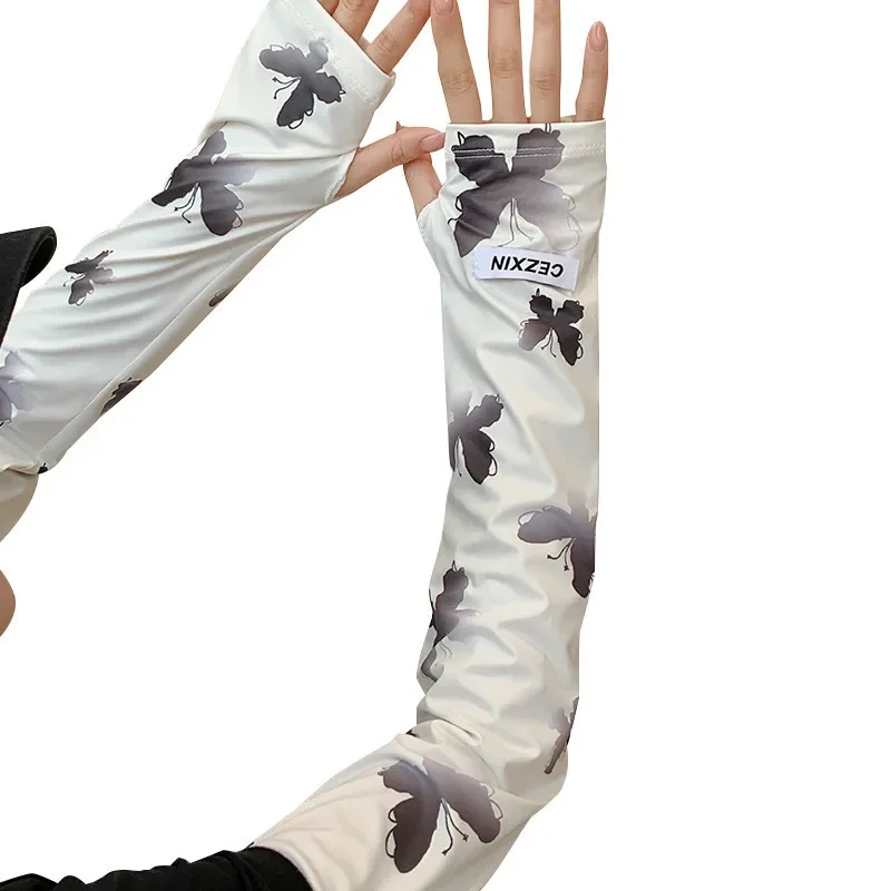 Women UV Protection Arm Sleeves Gradient Butterfly Ice Silk Sunscreen Sleeve Outdoor Riding Driving Sun Protection Arm Sleeves