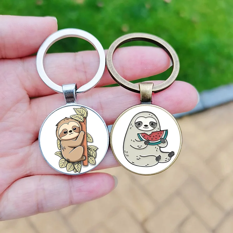 Sloth Keychain Pendant Cartoon Swimming Climbing Tree Watermelon Sloth Cute Kids Keychains Women Key Ring Holder Gift