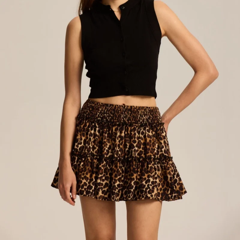 

Summer Sexy Leopard Skirt for Women A-Line Skirts Casual Print Short Skirt Ladies Ruffled Hem Elastic Waistband A-Line Skirts
