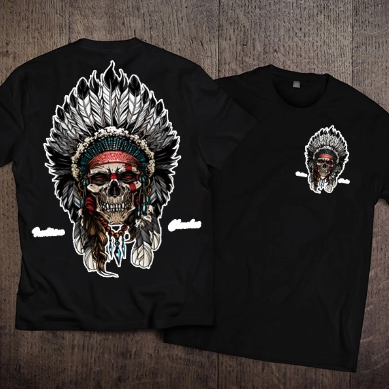 American Retro Native American Image Kurzarm-T-Shirt Herren Totenkopf Loose Ice Silk Thin Trendy Motorrad Kurzarmshirt