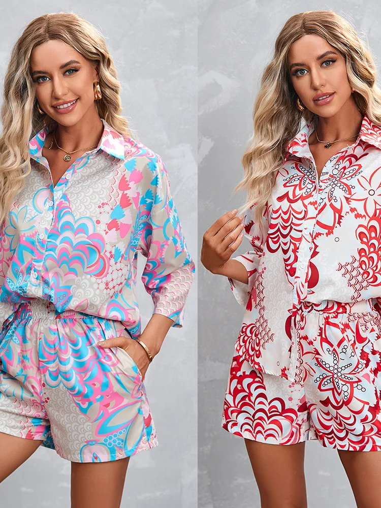 

Women's Printed irt And orts Set Svel Floral Print Casual Sportswear Polyester Fiber Two-Piece Suit Summer Collection