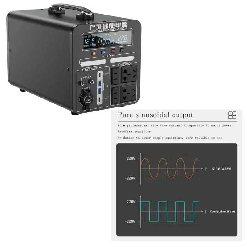 100 % großes tragbares Kraftwerk mit 600 W-2000 W, externen Ladebatterien, 220 V, Energiespeicher, Outdoor, Camping, Wohnmobil, Wohnmobil