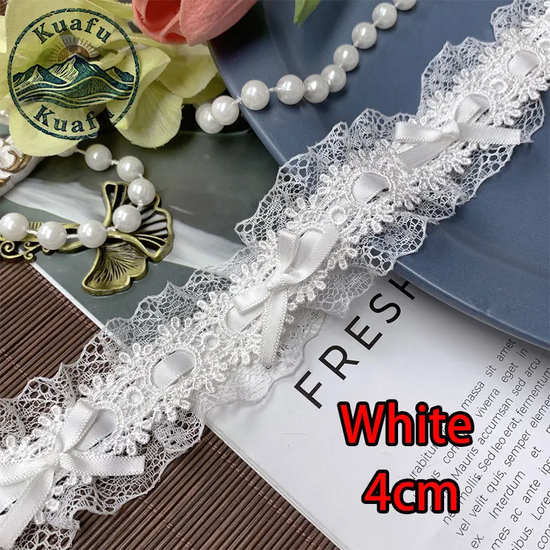 1 Yard Lolita Spitzenband mit Schleife, Plissee-Spitzenstoff, Rüschenband für DIY-Bastelarbeiten, Nähen, Kleider und Kleidungszubehör