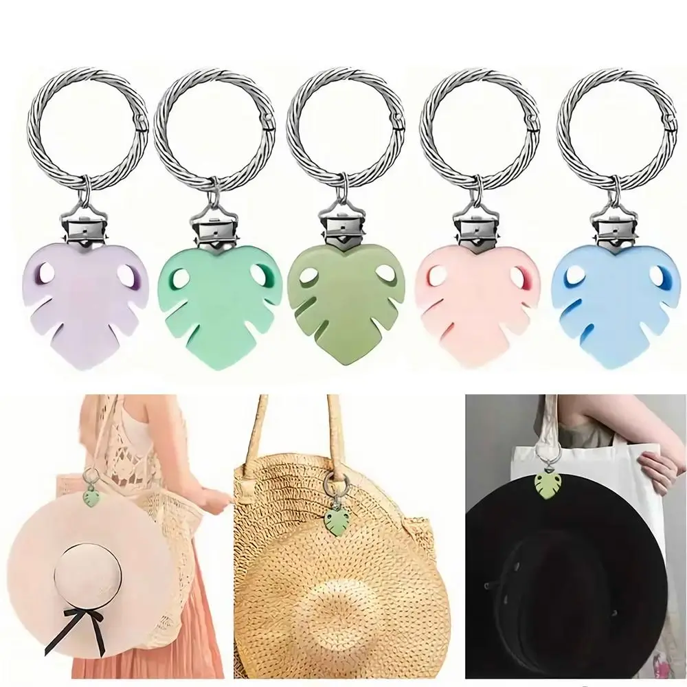 Travel Colored Flowers Straw Hat Clip Hands Free Clip On Hat Hanging Hook Alloy Plastic Leaf Hat Keeper