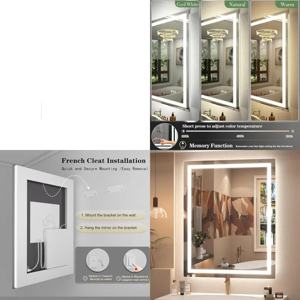 

Зеркало для ванной с LED-подсветкой и регулировкой яркости, 28x36 дюймов, с задней и передней подсветкой, функцией антизапотевания, памятью настроек, Shat