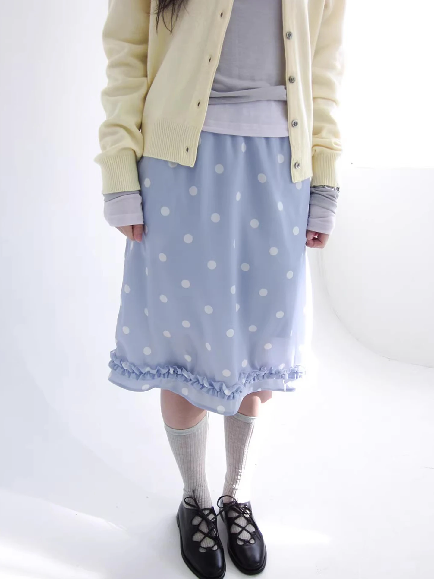 

Новая женская весенняя юбка миди в горошек из дерева с эффектом пэчворк, прямая, с эластичным поясом, маленький размер