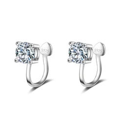 925 Sterling Silver Four Claw Round Shining CZ Ear Cuff Clip on Earrings For Women Without Piercing Earings Jewelry DA1689