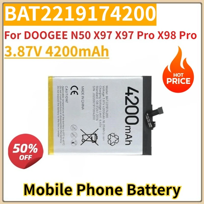 

Новый сменный аккумулятор для мобильного телефона 3,87 В 4200 мАч BAT2219174200 для DOOGEE N50 X97 X97 Pro X98 Pro