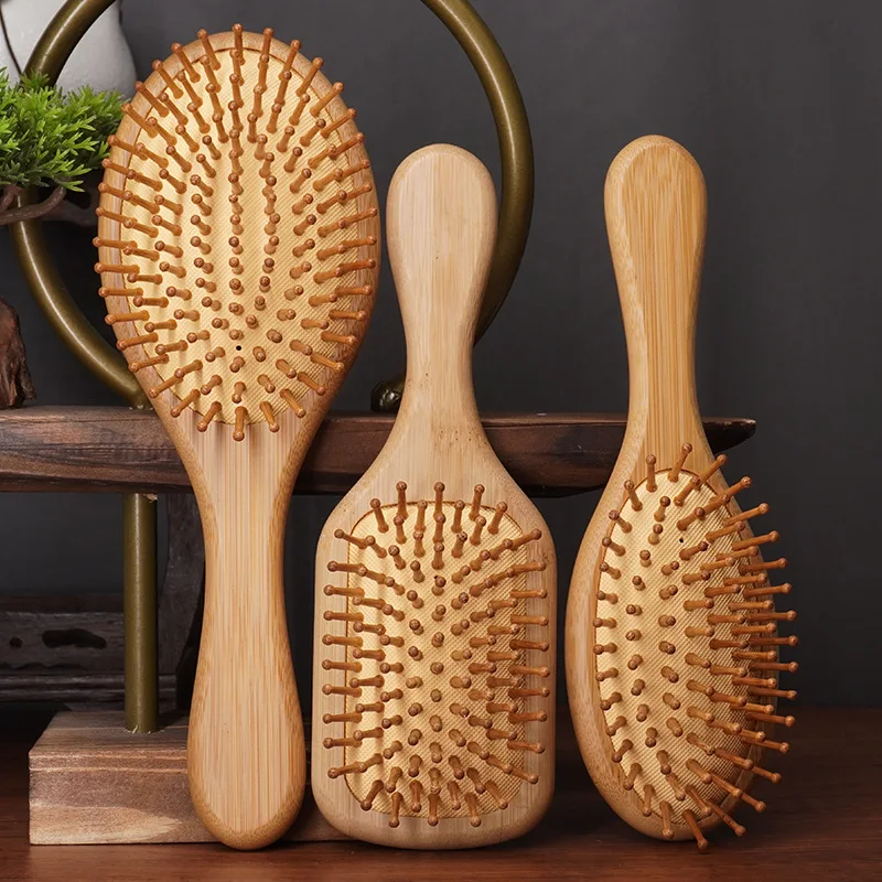 Brosse de Énergie à Coussin d'Air en Bois, Peigne en Bambou Sain, pour Perte de Cheveux, Cuir oral elu, Soins Capillaires, 1 Pièce